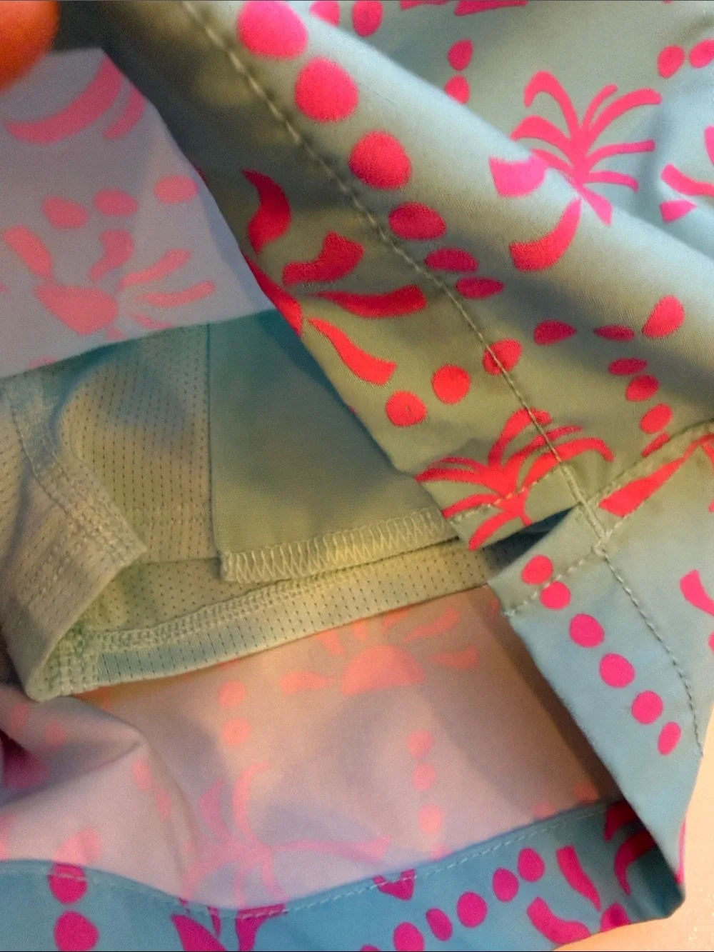 chubbies Teal Swim Trunks with Pink Palm Print
